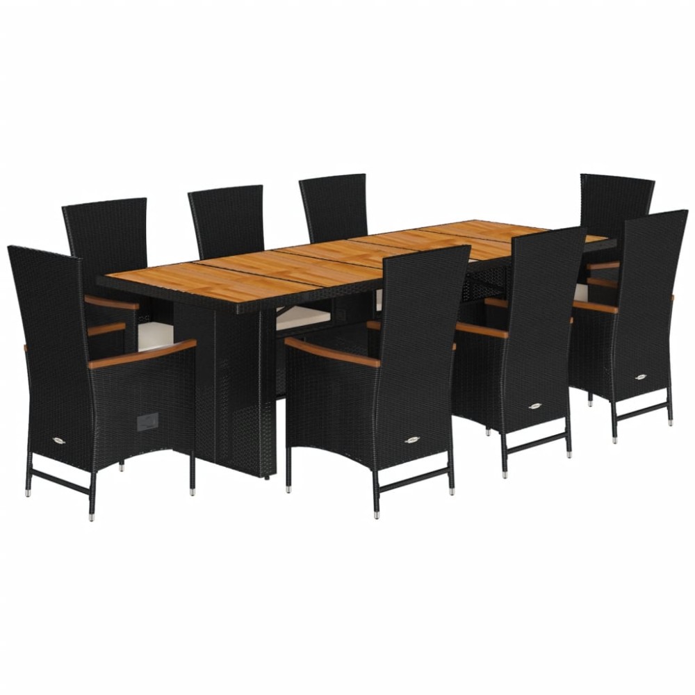 vidaXL Set mobilier de grădină cu perne, 9 piese, negru, poliratan