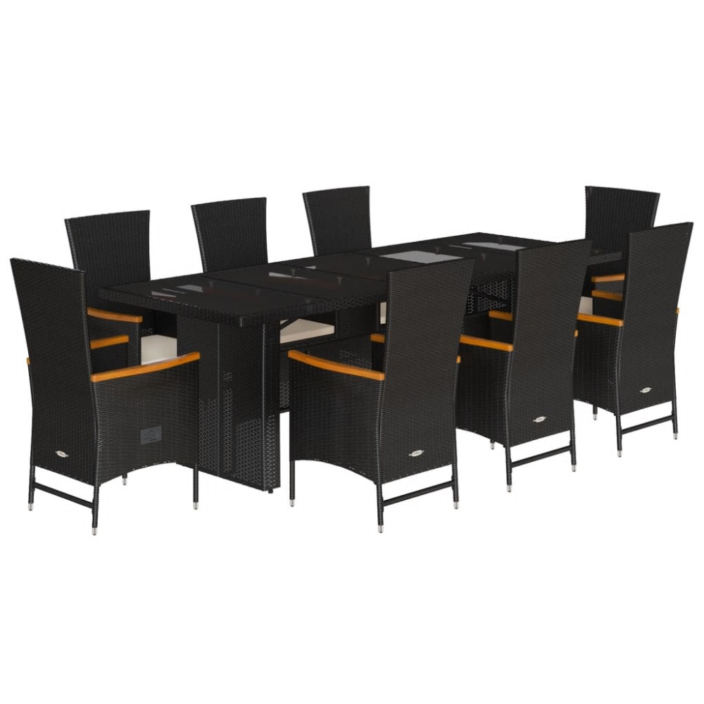 vidaXL Set mobilier de grădină cu perne, 9 piese, negru, poliratan