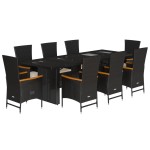 vidaXL Set mobilier de grădină cu perne, 9 piese, negru, poliratan