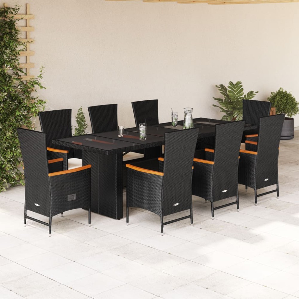 vidaXL Set mobilier de grădină cu perne, 9 piese, negru, poliratan