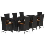 vidaXL Set mobilier de grădină cu perne, 9 piese, negru, poliratan