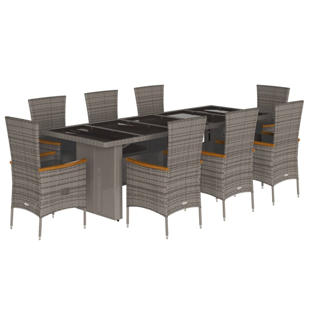 vidaXL Set mobilier grădină cu perne, 9 piese, gri, poliratan
