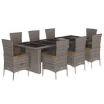 vidaXL Set mobilier grădină cu perne, 9 piese, gri, poliratan