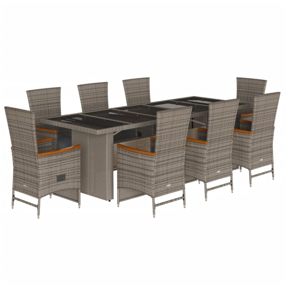 vidaXL Set mobilier grădină cu perne, 9 piese, gri, poliratan