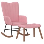 vidaXL Scaun balansoar cu taburet, roz, catifea vidaXL Scaun balansoar cu taburet, roz, catifea
