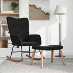 vidaXL Scaun balansoar cu taburet, negru, catifea vidaXL Scaun balansoar cu taburet, negru, catifea