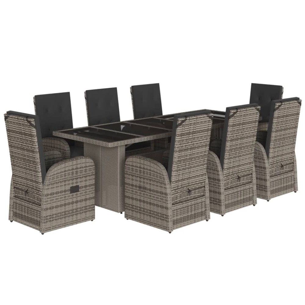 vidaXL Set mobilier grădină cu perne, 9 piese, gri, poliratan