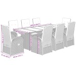 vidaXL Set mobilier grădină cu perne, 9 piese, gri, poliratan