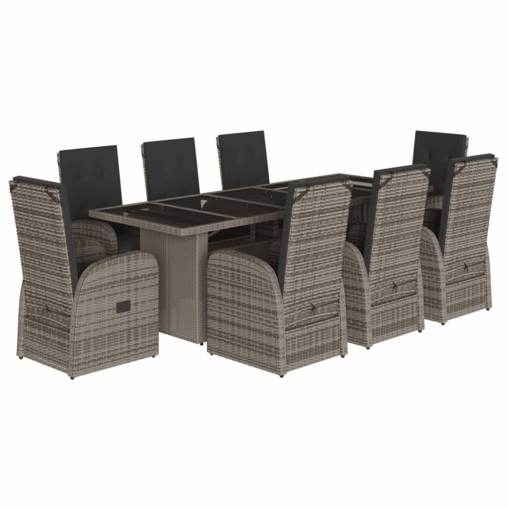 vidaXL Set mobilier grădină cu perne, 9 piese, gri, poliratan