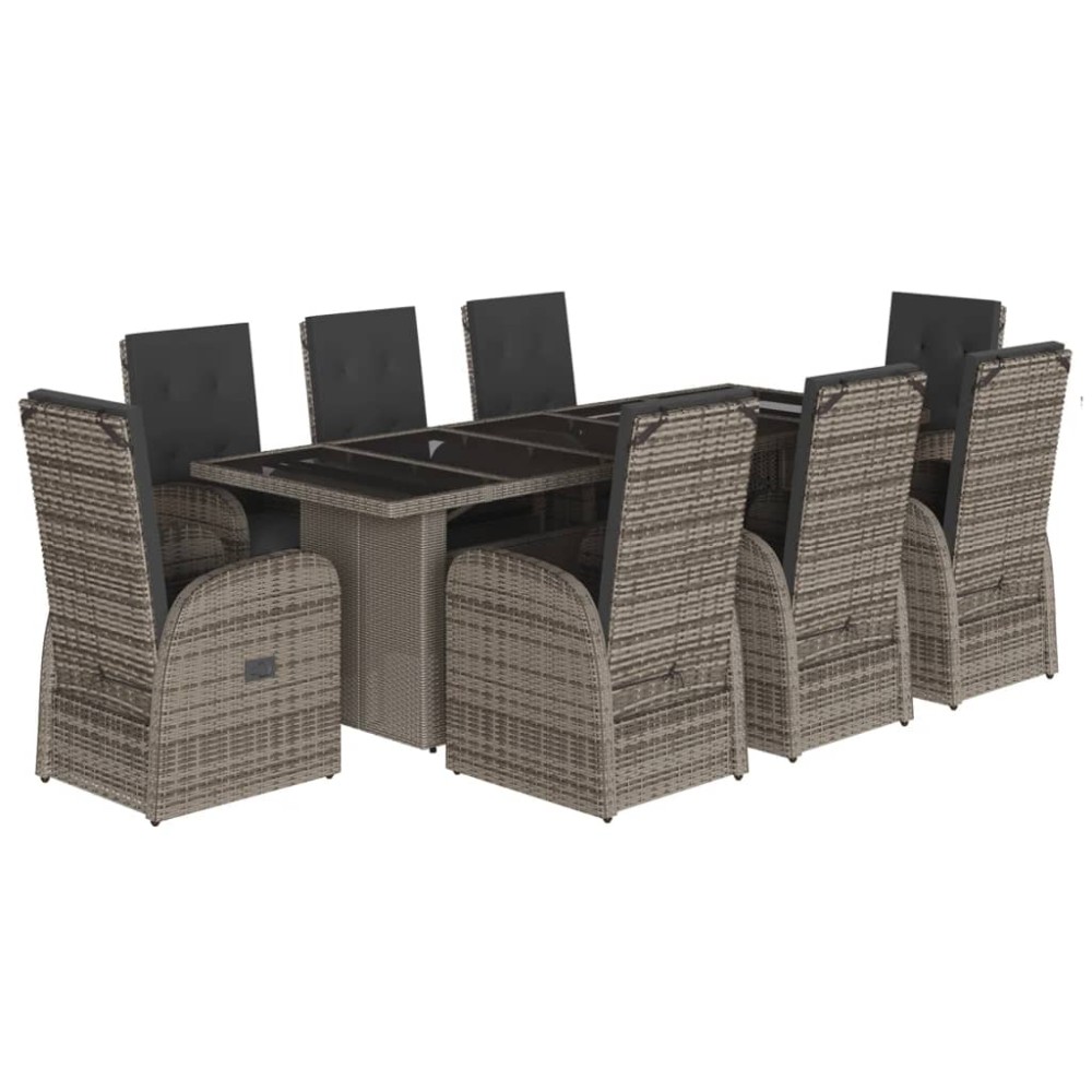 vidaXL Set mobilier grădină cu perne, 9 piese, gri, poliratan