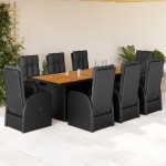 vidaXL Set mobilier de grădină cu perne, 9 piese, negru, poliratan vidaXL Set mobilier de grădină cu perne, 9 piese, negru, poliratan