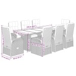 vidaXL Set mobilier de grădină cu perne, 9 piese, negru, poliratan