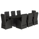 vidaXL Set mobilier de grădină cu perne, 9 piese, negru, poliratan