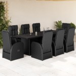 vidaXL Set mobilier de grădină cu perne, 9 piese, negru, poliratan