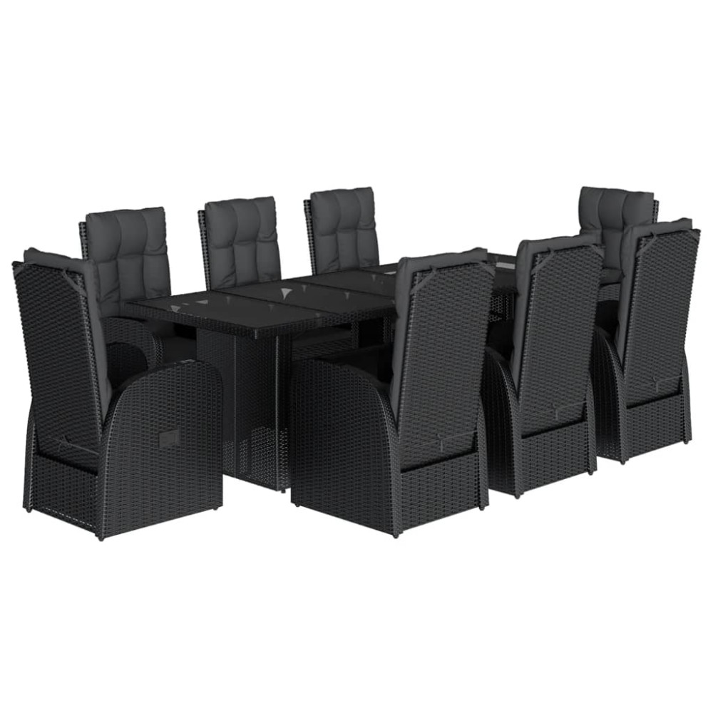 vidaXL Set mobilier de grădină cu perne, 9 piese, negru, poliratan