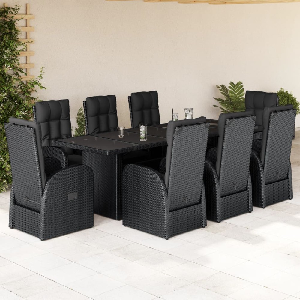 vidaXL Set mobilier de grădină cu perne, 9 piese, negru, poliratan