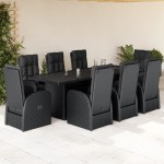 vidaXL Set mobilier de grădină cu perne, 9 piese, negru, poliratan