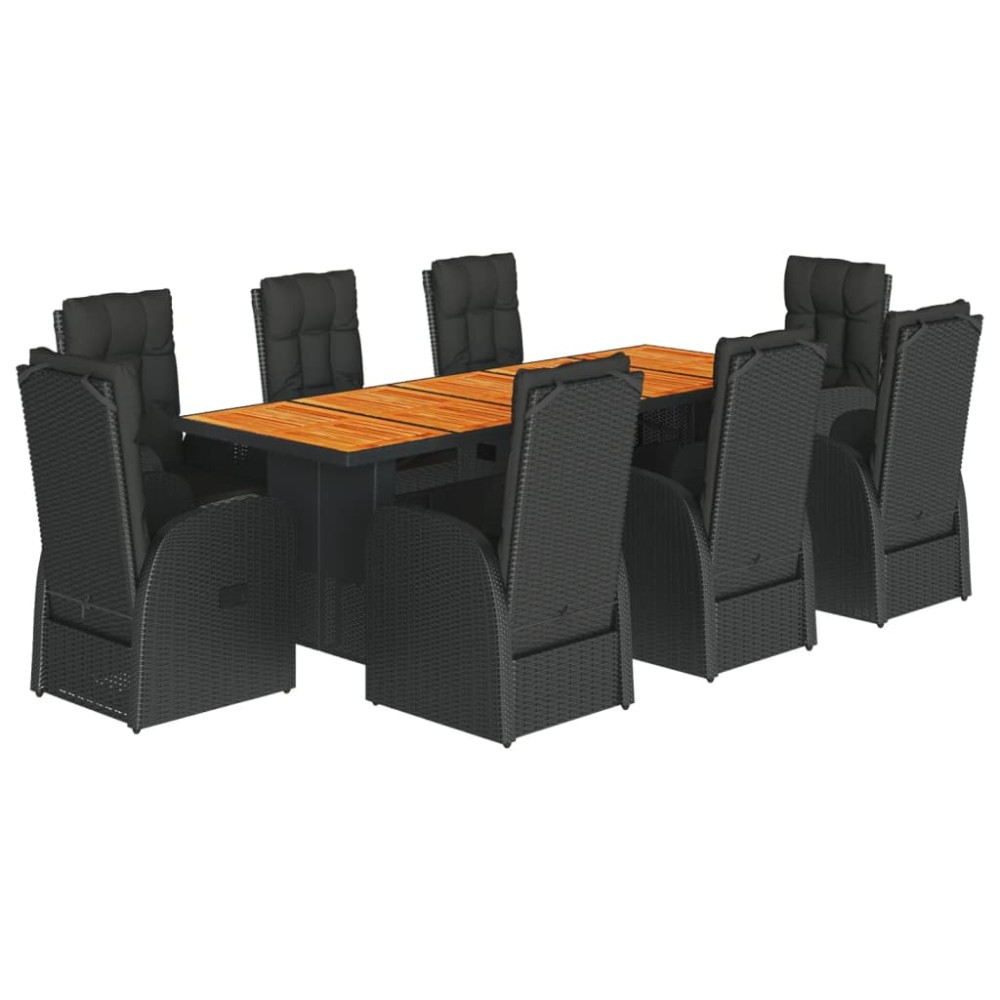 vidaXL Set mobilier de grădină cu perne, 9 piese, negru, poliratan