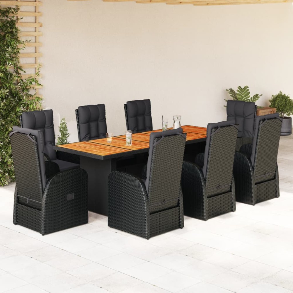vidaXL Set mobilier de grădină cu perne, 9 piese, negru, poliratan