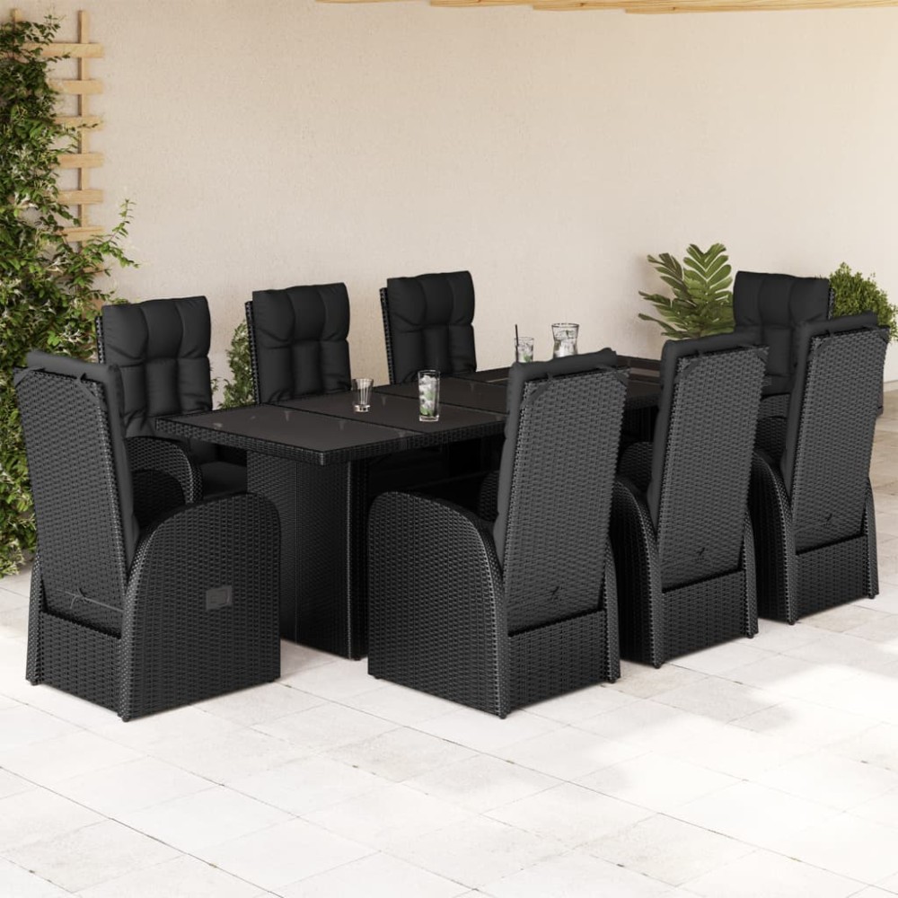 vidaXL Set mobilier de grădină cu perne, 9 piese, negru, poliratan
