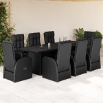 vidaXL Set mobilier de grădină cu perne, 9 piese, negru, poliratan