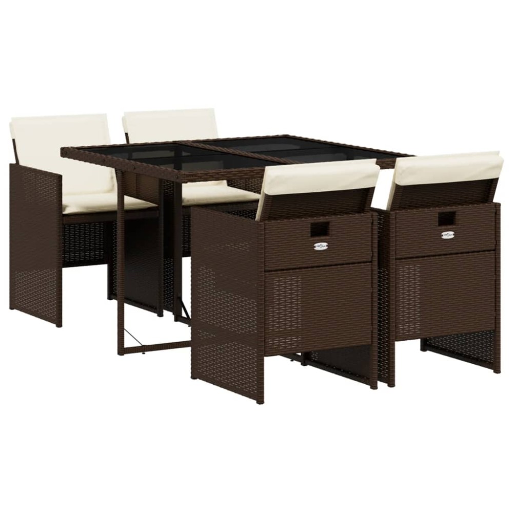 vidaXL Set mobilier de grădină, 5 piese, cu perne, maro, poliratan