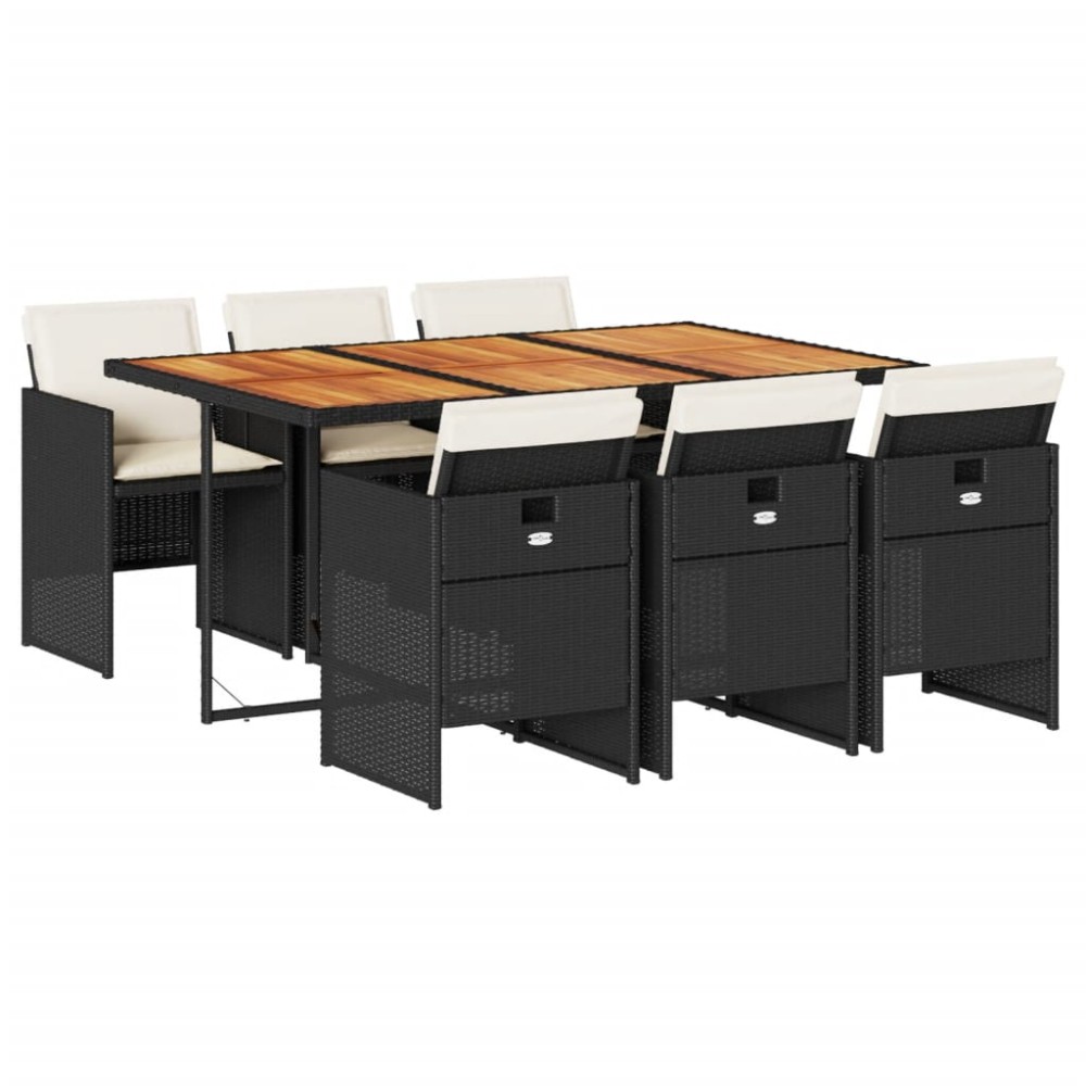 vidaXL Set mobilier de grădină cu perne, 7 piese, negru, poliratan
