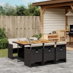 vidaXL Set mobilier de grădină cu perne, 7 piese, negru, poliratan vidaXL Set mobilier de grădină cu perne, 7 piese, negru, poliratan