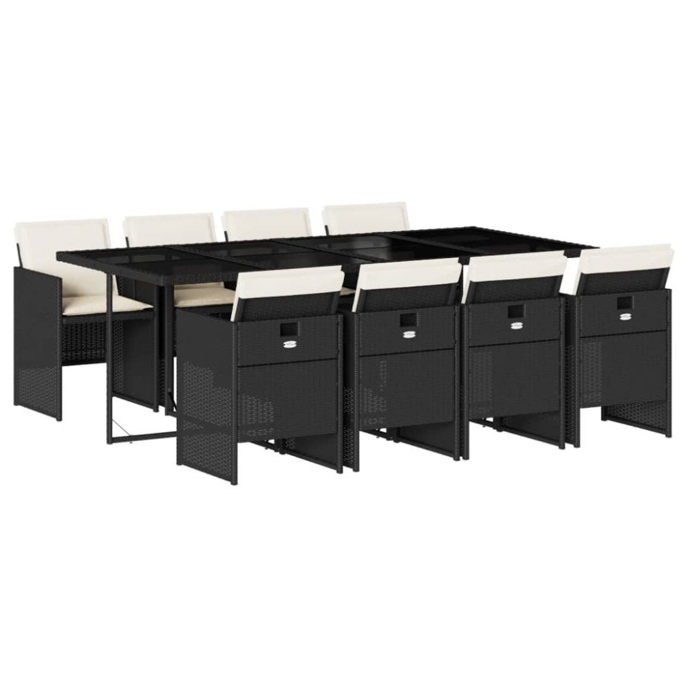 vidaXL Set mobilier de grădină cu perne, 9 piese, negru, poliratan