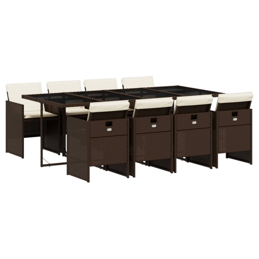 vidaXL Set mobilier de grădină cu perne, 9 piese, maro, poliratan