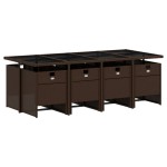 vidaXL Set mobilier de grădină cu perne, 9 piese, maro, poliratan