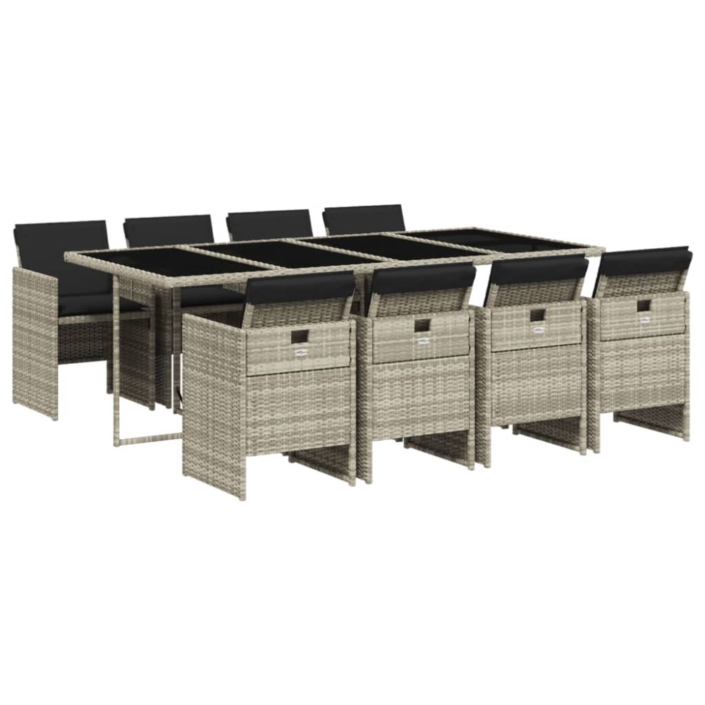 vidaXL Set mobilier grădină cu perne, 9 piese, gri deschis, poliratan