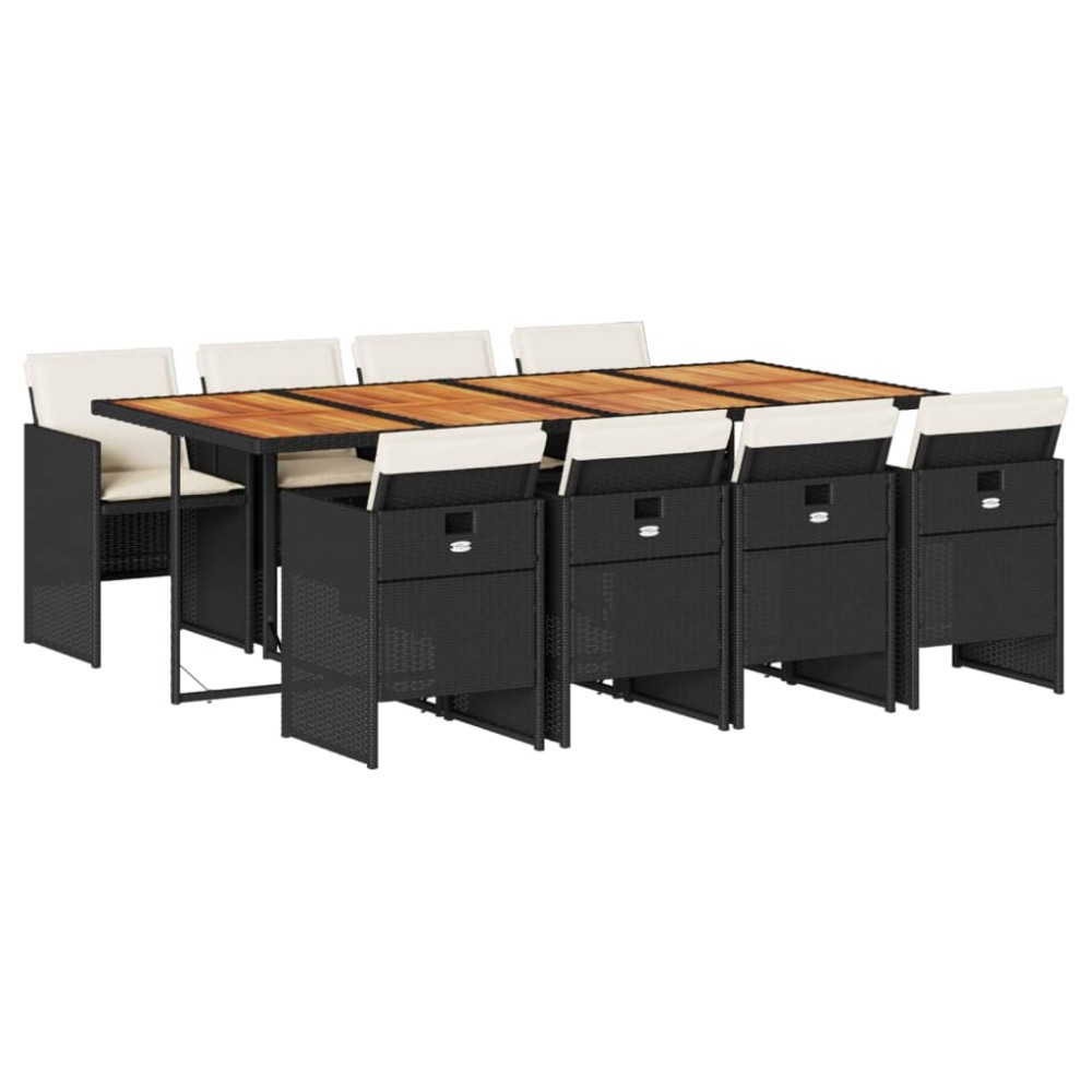 vidaXL Set mobilier de grădină cu perne, 9 piese, negru, poliratan