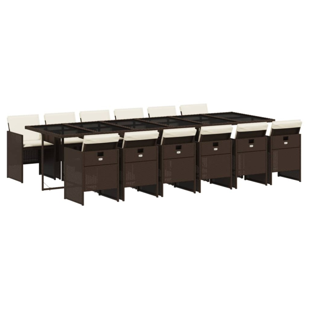 vidaXL Set mobilier de grădină, 13 piese, maro, cu perne, poliratan
