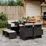 vidaXL Set mobilier de grădină cu perne, 9 piese, negru, poliratan vidaXL Set mobilier de grădină cu perne, 9 piese, negru, poliratan