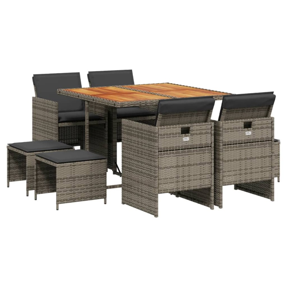 vidaXL Set mobilier grădină cu perne, 9 piese, gri, poliratan