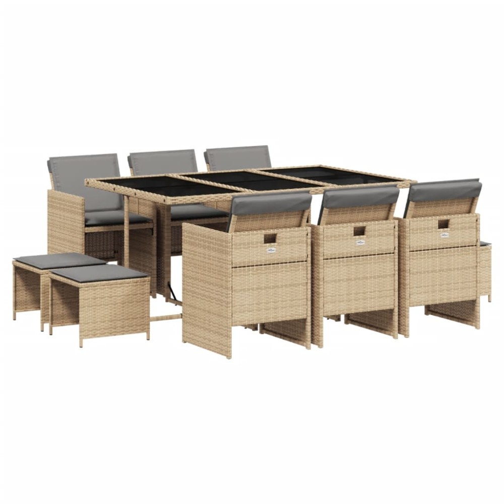 vidaXL Set mobilier grădină cu perne, 11 piese bej combinat poliratan