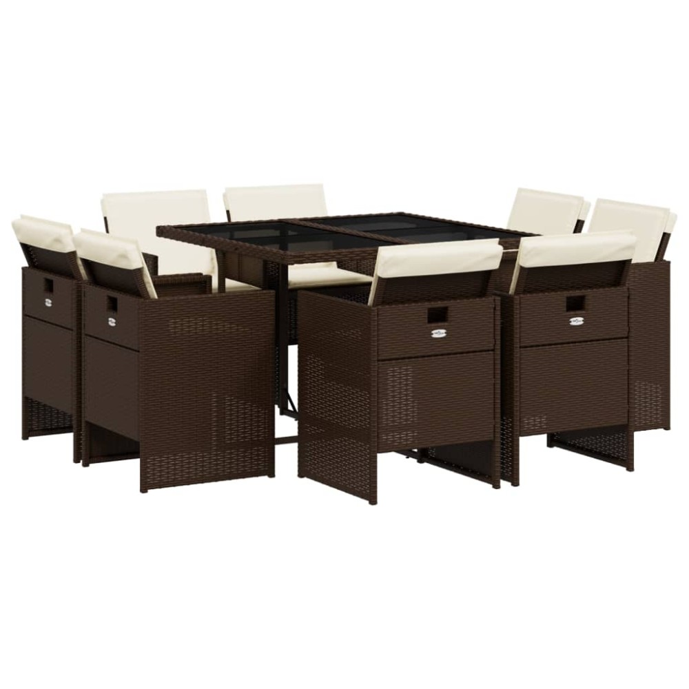 vidaXL Set mobilier de grădină cu perne, 9 piese, maro, poliratan