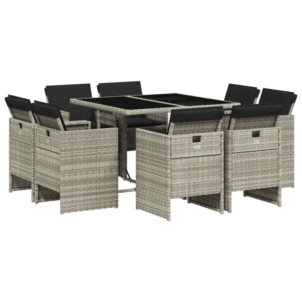 vidaXL Set mobilier grădină cu perne, 9 piese, gri deschis, poliratan