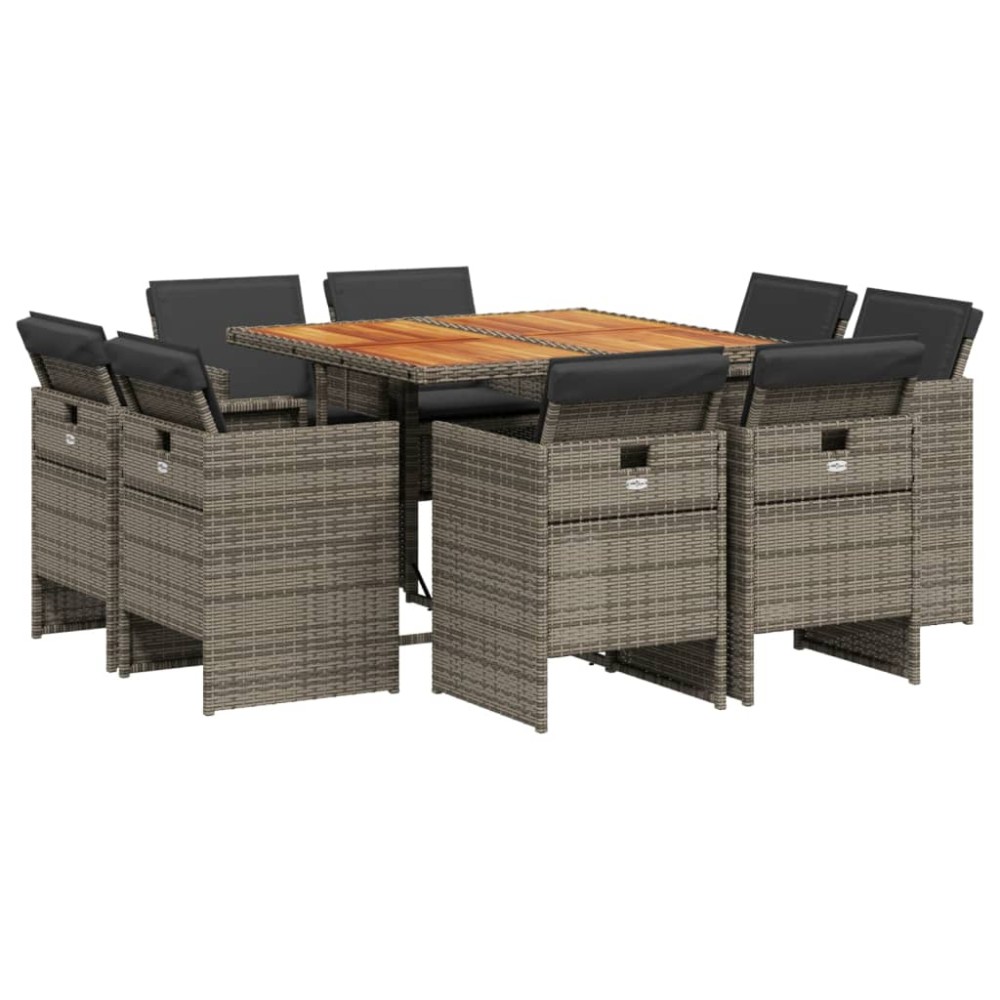 vidaXL Set mobilier grădină cu perne, 9 piese, gri, poliratan