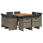 vidaXL Set mobilier grădină cu perne, 9 piese, gri, poliratan