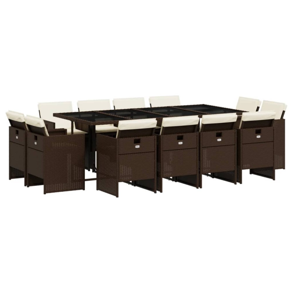 vidaXL Set mobilier de grădină, 13 piese, maro, cu perne, poliratan