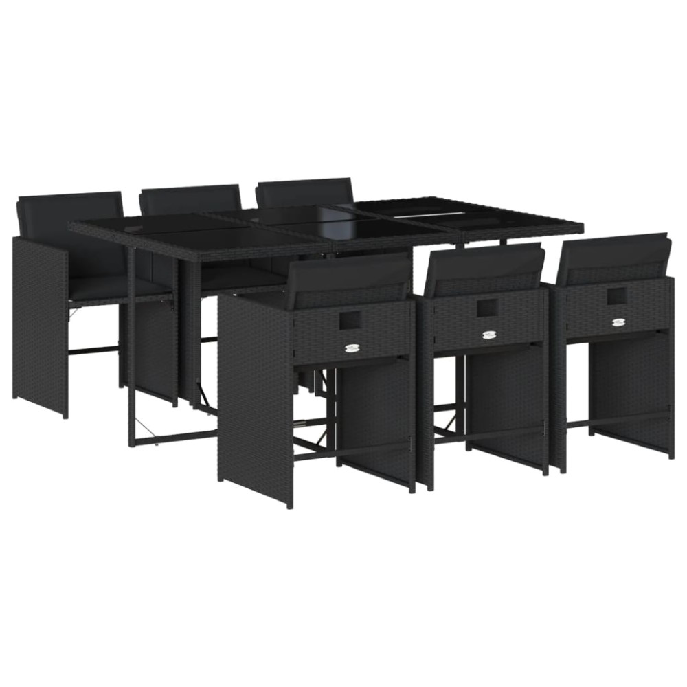 vidaXL Set mobilier de grădină cu perne, 7 piese, negru, poliratan