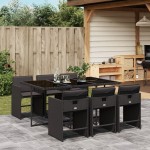vidaXL Set mobilier de grădină cu perne, 7 piese, negru, poliratan vidaXL Set mobilier de grădină cu perne, 7 piese, negru, poliratan