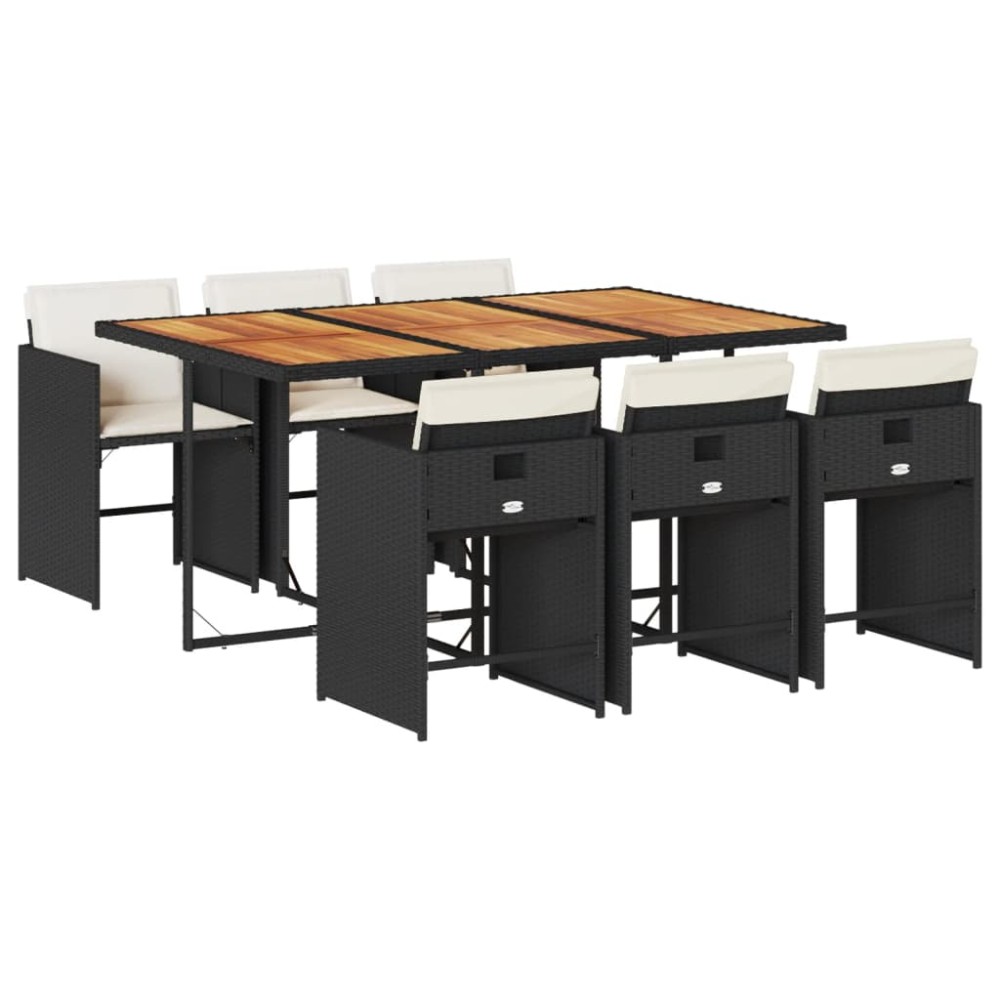 vidaXL Set mobilier de grădină cu perne, 7 piese, negru, poliratan