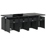 vidaXL Set mobilier de grădină cu perne, 9 piese, negru, poliratan vidaXL Set mobilier de grădină cu perne, 9 piese, negru, poliratan