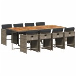 vidaXL Set mobilier grădină cu perne, 9 piese, gri, poliratan
