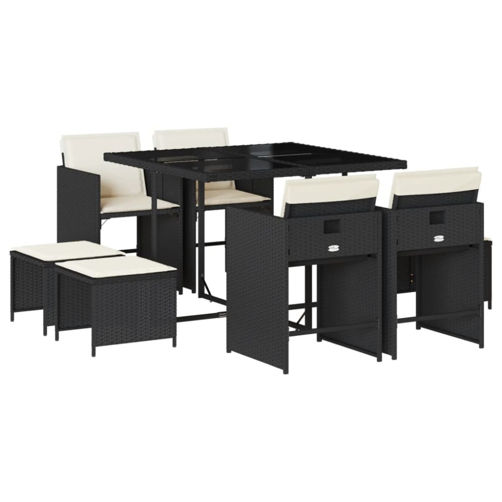 vidaXL Set mobilier de grădină cu perne, 9 piese, negru, poliratan