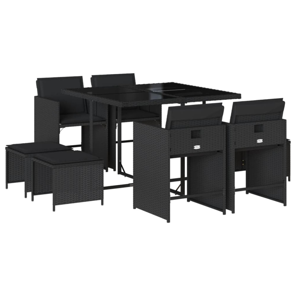 vidaXL Set mobilier de grădină cu perne, 9 piese, negru, poliratan