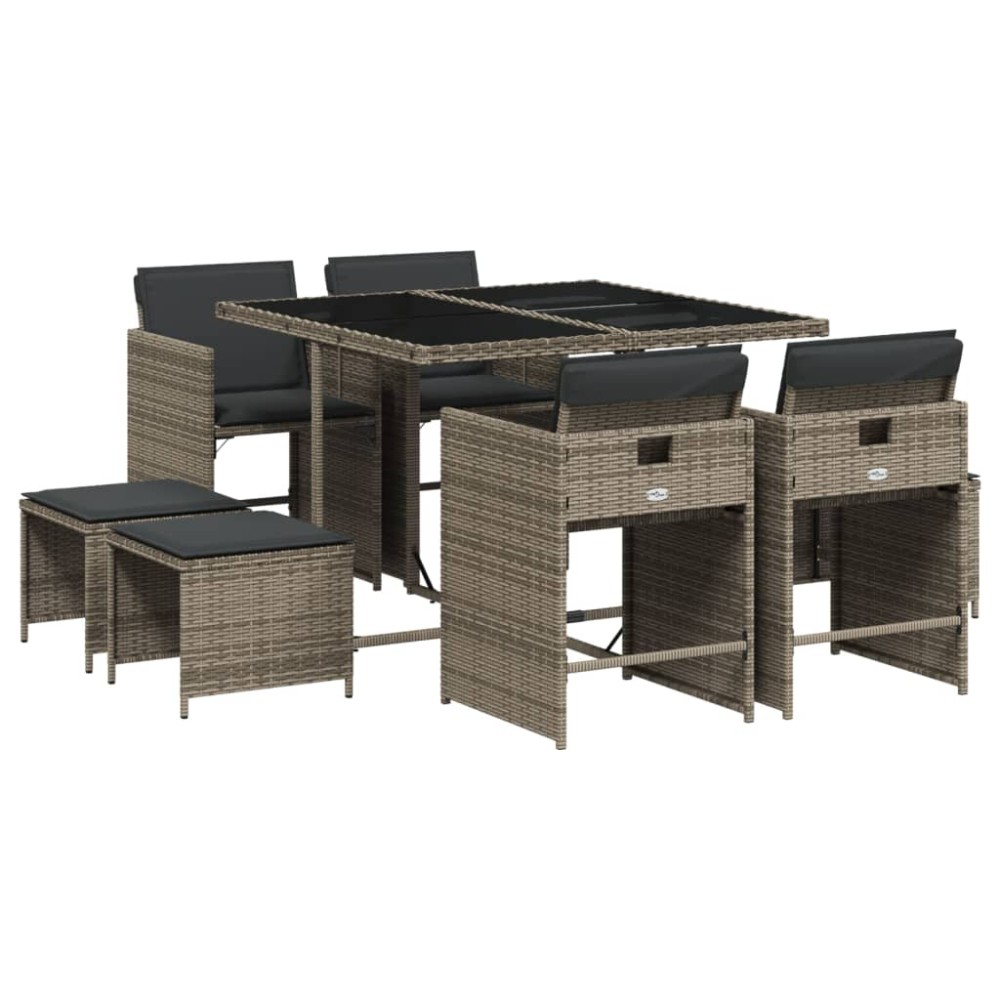 vidaXL Set mobilier grădină cu perne, 9 piese, gri, poliratan